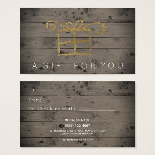 Rustiek land hout goud cadeau Kaart certificaat (Voorkant /achterkant)