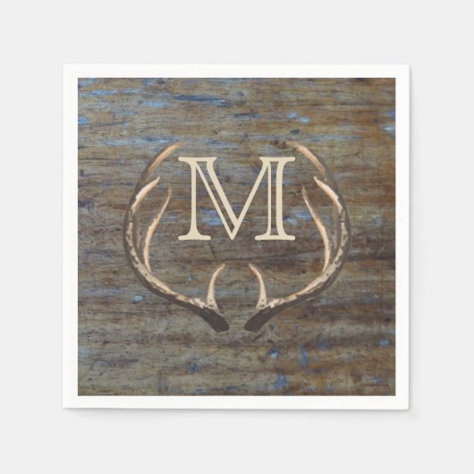 Rustiek Land Hout Herten Antlers Monogram Servetten (Voorkant)