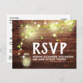 Rustiek Land Hout Mason Jar String Lights RSVP Briefkaart (Voorkant / Achterkant)