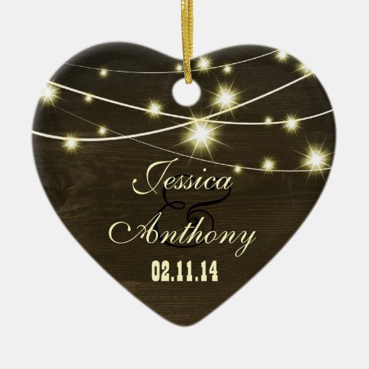 Rustiek land hout met een reeks van lichten keramisch ornament