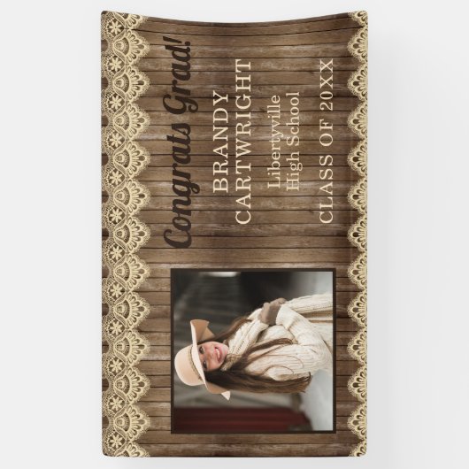 Rustiek Land Hout met Kant Foto Afstuderen Spandoek (Verticaal)