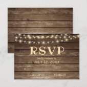 Rustiek Land Hout & String Lights RSVP Kaartje (Voorkant / Achterkant)