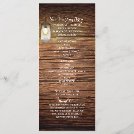 Rustiek Land Hout & Verlichte Mason Jars Programma (Achterkant)