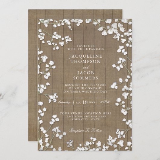 Rustiek Land Houten Baby's Breath Bloem Krans Kaart (Voorkant / Achterkant)