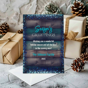Rustiek Land Kerstmis Vakantie blauwe glitter Feestdagenkaart