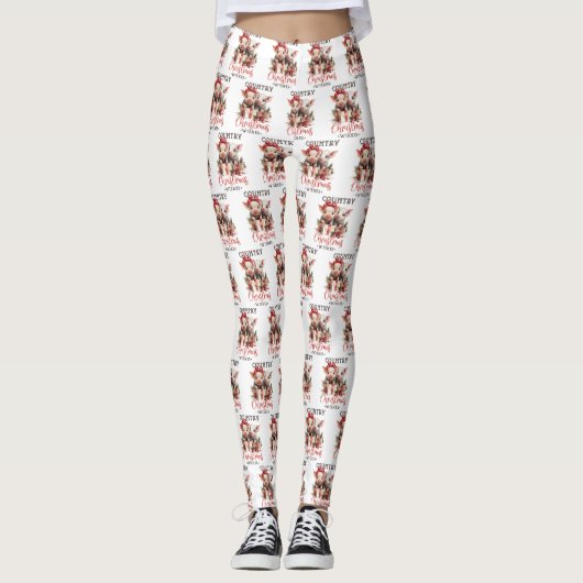 Rustiek Land Kerstwensen Schattige Varken Leggings (Voorkant)