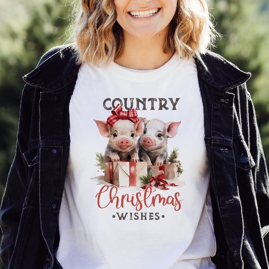 Rustiek Land Kerstwensen Schattige Varken T-shirt