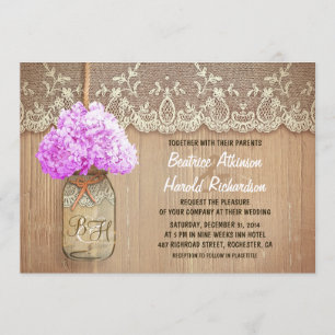 Rustiek land Mason Jar paarse hortensia bruiloft Kaart