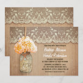 Rustiek land Mason Jar Perzik Hortensia bruiloft Kaart (Voorkant / Achterkant)