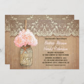 Rustiek land Mason Jar roze hortensia bruiloft Kaart (Voorkant / Achterkant)