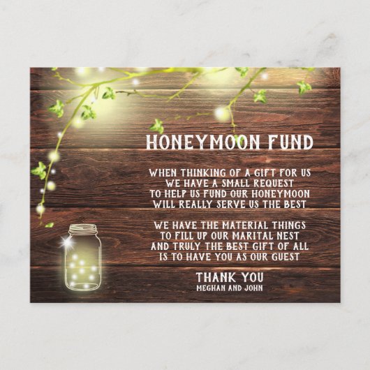 Rustiek Land Mason String Lights Honeymoon Fonds Briefkaart (Voorkant)