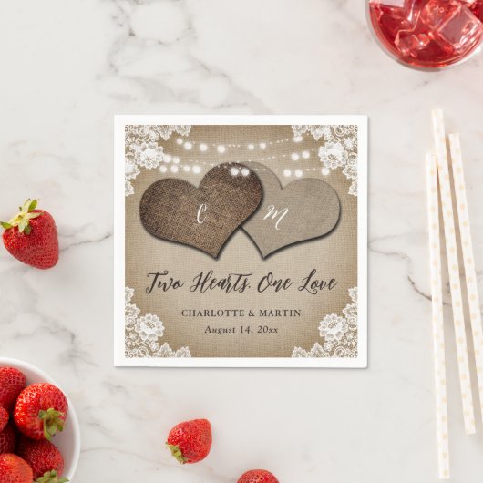 Rustiek Land Monogram Burlap en Kant Bruiloft Servet (Insitu)