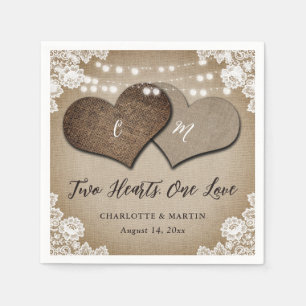 Rustiek Land Monogram Burlap en Kant Bruiloft Servet