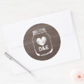 Rustiek land monogram metselaar potje bruiloft sti ronde sticker (Envelop)