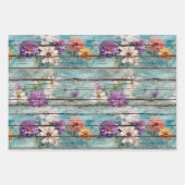 Rustiek land noodlijdend hout blauwe bloemen inpakpapier vel (Voorkant 2)