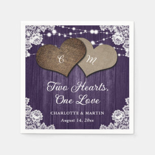 Rustiek Land Paarse Houten Burlap Kant Bruiloft Servet