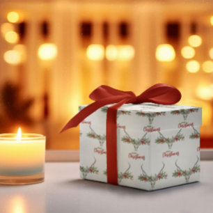Rustiek Land Rendier Schedel & Garland Kerstmis Cadeaupapier