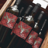 Rustiek Land Rendier Schedel & Garland Kerstmis Wijn Etiket