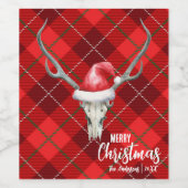 Rustiek Land Rendier Schedel & Santa Ha Kerstmis Wijn Etiket (Enkel label)