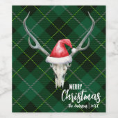 Rustiek Land Rendier Schedel & Santa Ha Kerstmis Wijn Etiket (Enkel label)