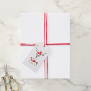 Rustiek Land Rendier Schedel & Santa Hoed Cadeaulabel