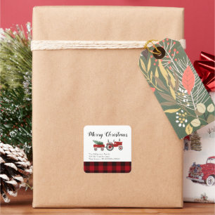 Rustiek Land Rode Buffel Plaid Kerstmis Ronde Vierkante Sticker