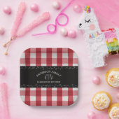 Rustiek Land Rood Gingham Zwart krijtbord Papieren Bordje (Feest)