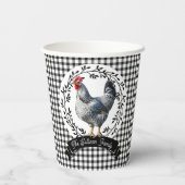 Rustiek Land Rooster Kip BW Gingham Cheques Papieren Bekers (Achterkant)