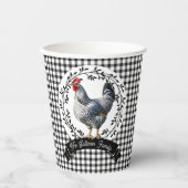 Rustiek Land Rooster Kip BW Gingham Cheques Papieren Bekers (Voorkant)