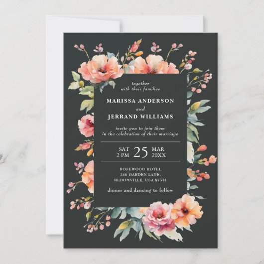 Rustiek Land Sage Groen Modern Bloemen Bruiloft Kaart (Voorkant)