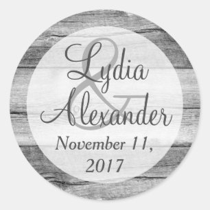 Rustiek Land Schuur Hout Bruiloft Bruid & bruidego Ronde Sticker