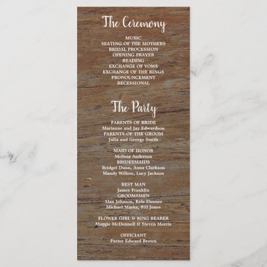 Rustiek land schuur hout foto bruiloft programma (Achterkant)