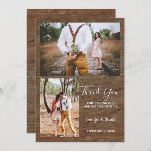 Rustiek land schuur hout foto Dank u bruiloft Kaart (Voorkant / Achterkant)