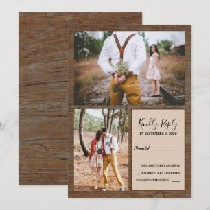 Rustiek land schuur hout foto RSVP bruiloft Kaart