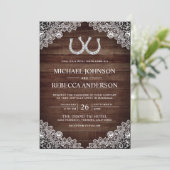 Rustiek Land Schuur Hout Hoefijzer Kant Bruiloft Kaart (Staand voorkant)