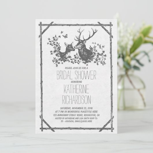 Rustiek land vrijgezellenfeest nodigt uit met hert kaart (Staand voorkant)