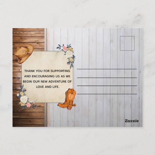 Rustiek Land Western Bruiloft Dank u Briefkaart (Achterkant)