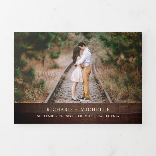 Rustiek Land Zonnebloem Houten Lantaarn Bruiloft Drieluik Uitnodiging (Cover)