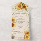 Rustiek Land Zonnebloemen met QR Code All In One Uitnodiging (Binnen)