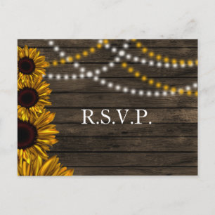 Rustiek Land Zonnebloemen Schuur Hout Bruiloft RSV Uitnodiging Briefkaart