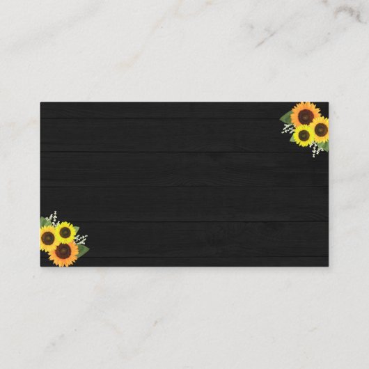 Rustiek Land Zwart Zonnebloem Bruiloft Website Informatiekaartje (Achterkant)