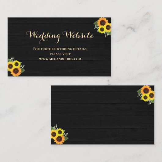 Rustiek Land Zwart Zonnebloem Bruiloft Website Informatiekaartje (Voorkant / Achterkant)