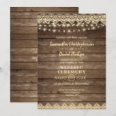 rustiek landhout | Kant & Lichten bruiloft Kaart (Voorkant / Achterkant)