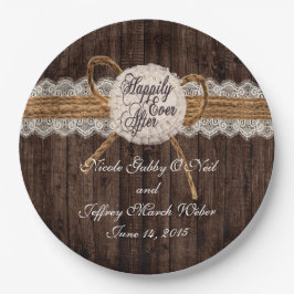 Rustiek landpaar foto bruiloft diner papieren bordje