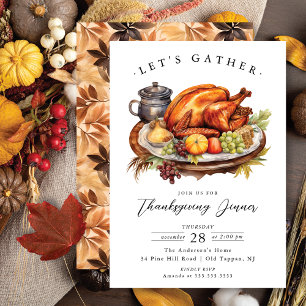 Rustiek Laten we verzamelen Thanksgiving Diner Kaart