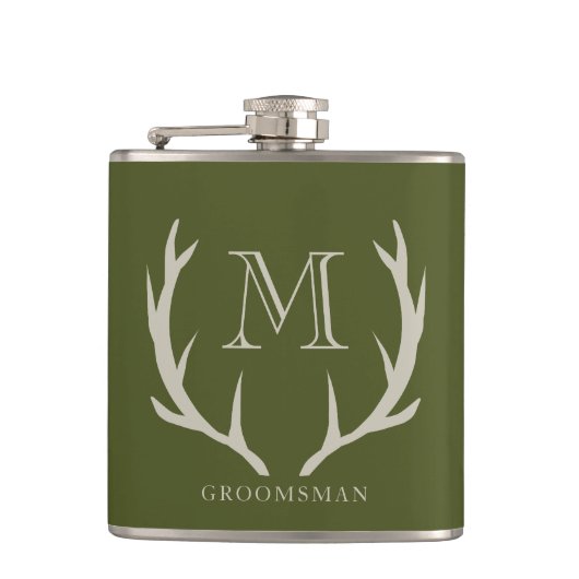 Rustiek Leger Groen Antler Custom Groomsmen Gift Heupfles (Voorkant)