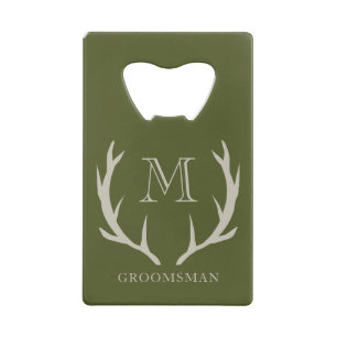 Rustiek Leger Groen Antler Custom Groomsmen Gift Kredietkaart Flessenopener