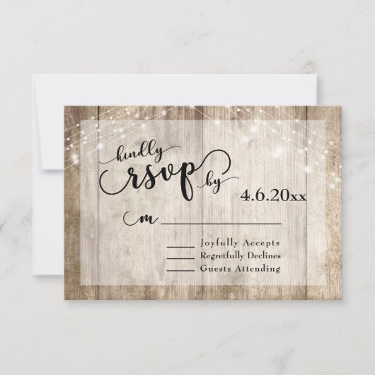 Rustiek Licht Bruin Hout & Lichten Bruiloft RSVP 2 (Voorkant)