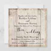 Rustiek Licht Bruin Hout & Witte Lichten Bruiloft  Kaart (Voorkant)