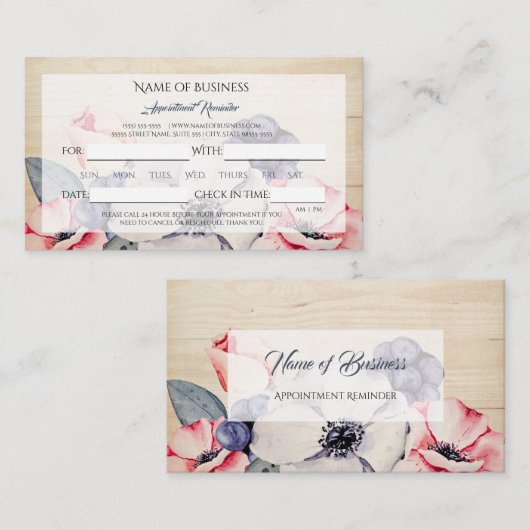 Rustiek licht hout zomer bloesem afspraak kaart afsprakenkaartje (Voorkant / Achterkant)